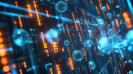 Obraz premium Quantum System Glowing with Floating Binary Project