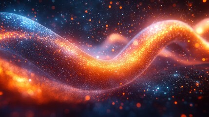 Futuristic DNA Strand with Glowing Particles in Abstract Digital Art