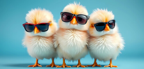 Fototapeta premium Three Cool Chicks in Sunglasses. Cute Cartoon Characters with Style
