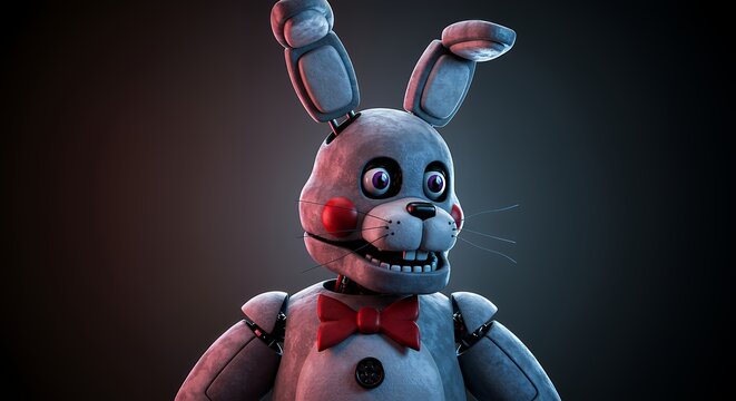 Animatronic Rabbit with Bow Tie and Button Detail in Studio Lighting