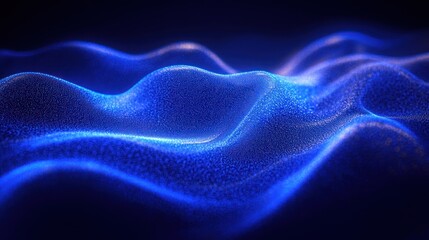 Obraz premium Blue digital wave flowing, dark background, abstract tech design