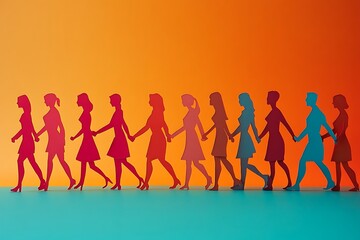 Women Silhouettes Walking Forward in Gradient Colors