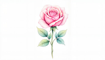 Single watercolor rose in soft blush tones, floral elegance