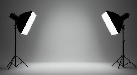 Empty Studio Space with Professional Lighting Equipment for Product Photography