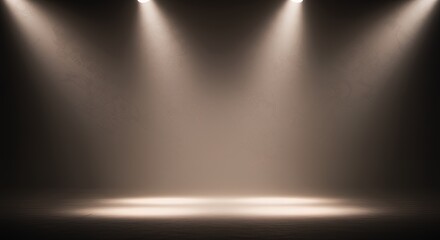 Spotlights Illuminating Empty Stage Creating Dramatic Presentation Setting for Performance