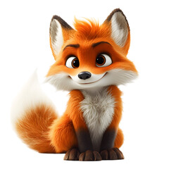 Obraz premium Fluffy 3D Cartoon Fox with Bushy Tail Isolated on Transparent Background