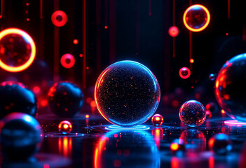 Neon light spheres background - Generative AI
