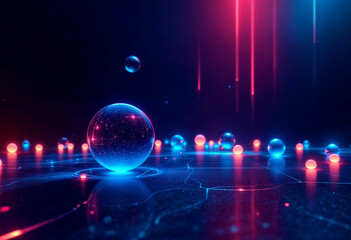Neon light spheres background - Generative AI