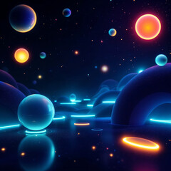 Neon light spheres background - Generative AI
