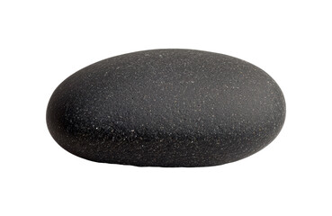 Smooth black stone with a textured surface, showcasing natural details and a rounded shape, ideal for relaxation, spa, or decoration themes. Isolated on transparent background, png.