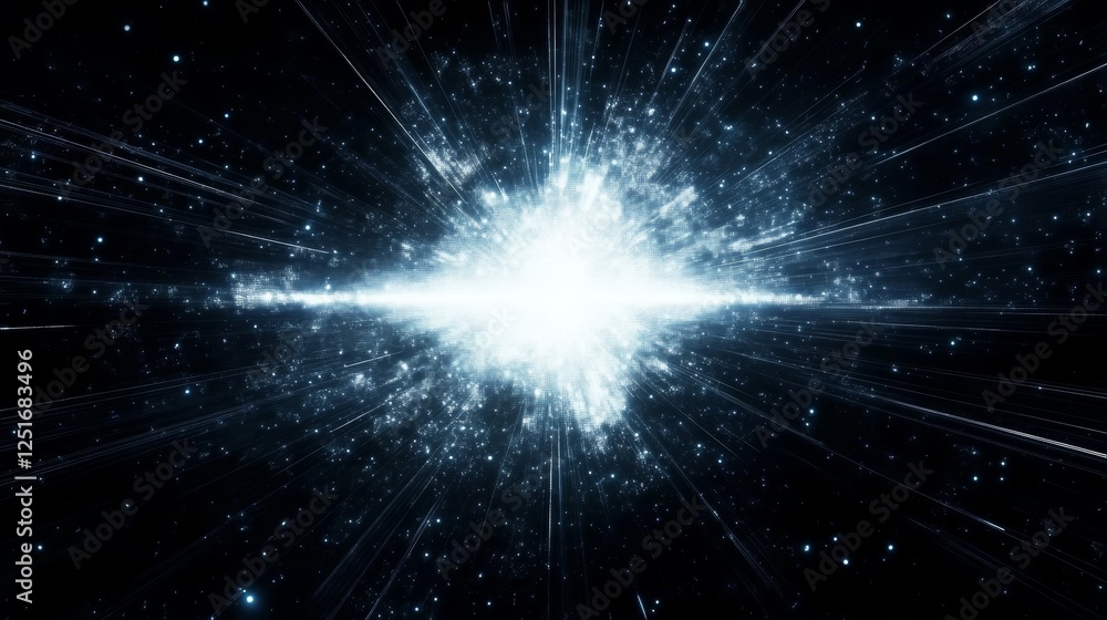 Aufkleber explosive bright cosmic burst with starry radiating lines and light in deep outer space.