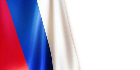 Realistic wavy national flag of the Russian Federation isolated on white background. Patriotic symbol country for Russia day, Unity day, Defender of the Fatherland Day. 3d vector illustration