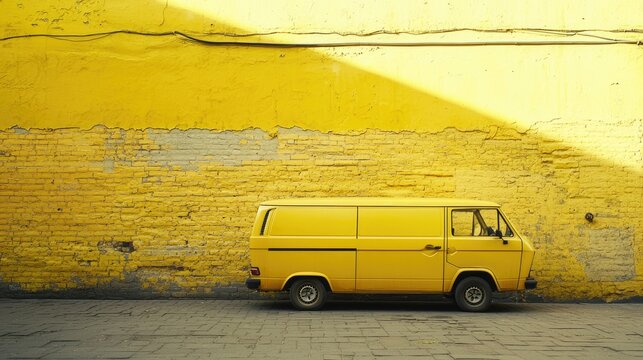 Yellow van parked by a bright yellow wall