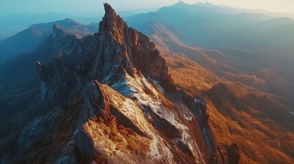 Fototapeta premium Majestic mountain landscape, rugged peaks against a vibrant sky, showcasing nature's beauty and adventure opportunities.