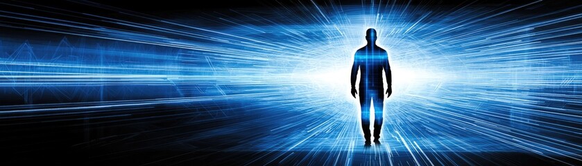 Person walking through light tunnel