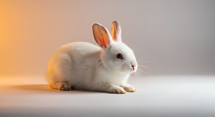 Fototapeta premium Cute White Rabbit Relaxing on Light Background Studio Shot