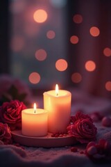 Soft candlelight, dreamy bokeh background, romantic ambiance, anniversary, romantic, light