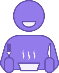 Colored Eat Icon. Vector Drawing. Man Eating Fried Dish With Knife And Fork. Lunch, Dinner. Meal  Concept