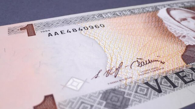 A close-up of a one Litas banknote, Lithuania currency (1993&ndash;2014). 