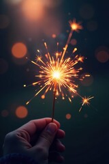 Twinkling sparkler amidst soft focus background, firework, night scene