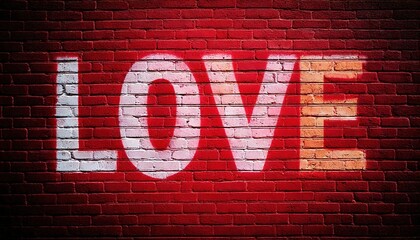 Obraz premium Bright love graffiti on red brick wall captures city spirit and artistic expression