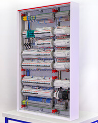 An electrical panel for the organization of electricity supply to the apartment. Close-up. Soft...