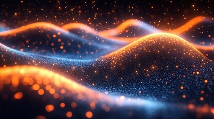 Fototapeta premium Abstract Digital Art of Glowing DNA Strand with Blue and Orange Light Effects