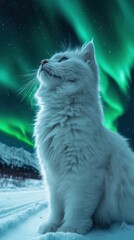 Winter Road Scenic View Under Vibrant Aurora Borealis and Soft Moonlight