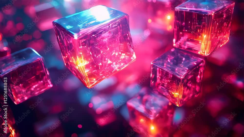 Aufkleber abstract neon cubes floating in a futuristic digital space with glowing reflections and intricate de