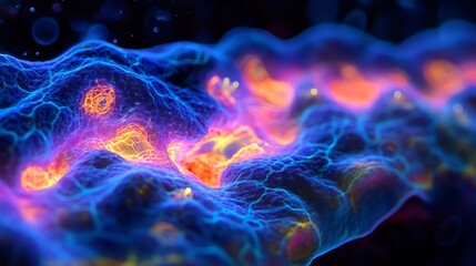 Obraz premium Fluorescent vacuolar membrane in a plant cell highlighting proton pumps regulating pH and ion balance