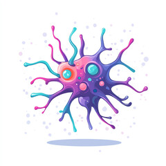 A vibrant, abstract representation of a microscopic organism showcasing colorful patterns. This artistic design symbolizes the complexity of life at a cellular level.