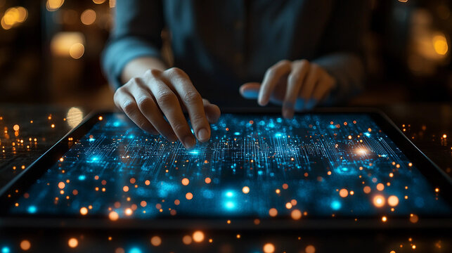 Startup concept with icon business and network connection on a modern virtual interface from a digital tablet. strategy planning for success, opportunity business people. man touching on a tablet