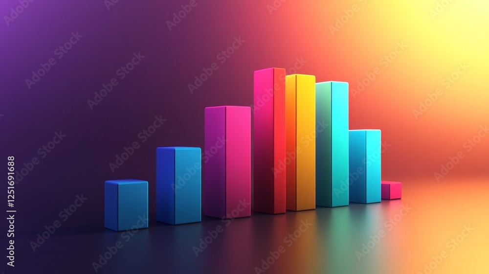 Poster abstract bar chart with colorful bars rising, set against a gradient background, business concept
