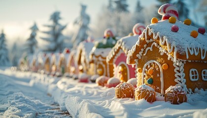 Delightful gingerbread village  a whimsical winter wonderland filled with sweet treats and cheer