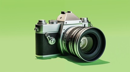 Camera clipart on a light green background,generative ai illustration