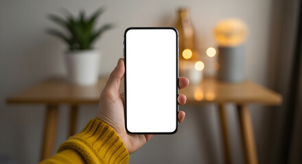 Hand Holding Modern Smartphone with Blank Screen