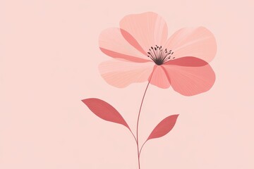 Naklejka premium Semi transparent flower with stem and leaves on pink background