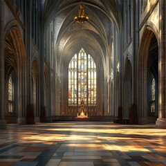 Obraz premium Grand Cathedral Interior with Stained Glass