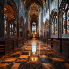 Obraz premium Grand Cathedral Interior with Stained Glass