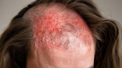 Close-up Image of Scalp with Severe Scalp Psoriasis