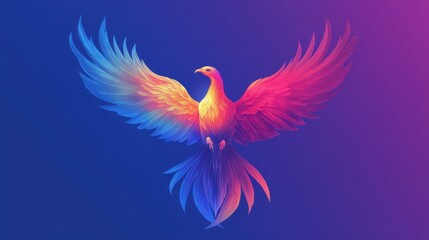 Obraz premium Vibrant phoenix with spread wings against a gradient background