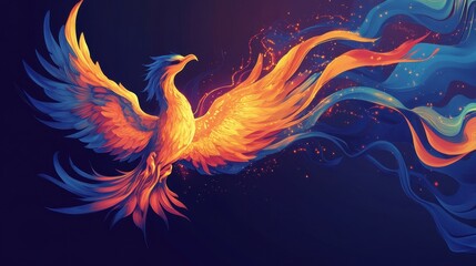 Obraz premium Majestic phoenix soars through the twilight sky with fiery wings