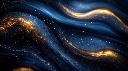 Abstract digital dark wavy background with gold highlights