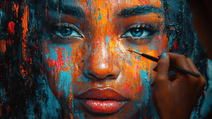 Digital artist creates vibrant abstract artwork while focused on graphic tablet during a creative session