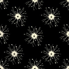 Abstract Seamless Pattern Featuring a Large Neuron on a Black Background