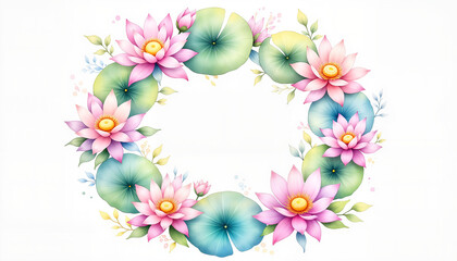 Serene lotus flower wreath in pastel colors, calming decoration