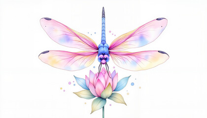 Fototapeta premium Graceful dragonfly hovering above a lotus flower, harmony in nature
