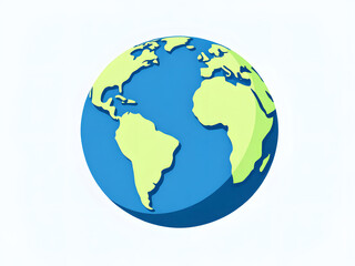 Obraz premium Illustration of Earth with continents in green and oceans in blue on a white background.