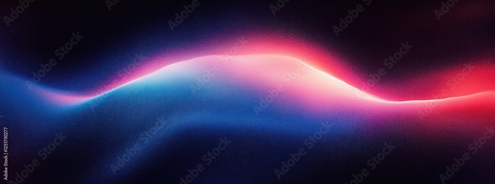 Poster vibrant abstract gradient background with smooth wave shape in blue pink and red hues, glowing textu