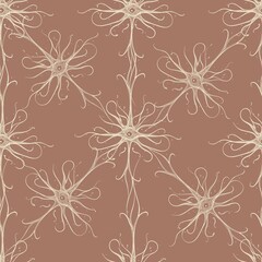 Vintage-style scientific neuron seamless pattern on a Mocha Mousse Background